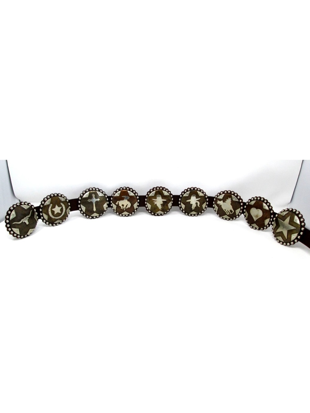 Vintage Western Belt longhorn stars horseshoes hearts cowgirl horse Conchos 34 - Picture 3 of 15